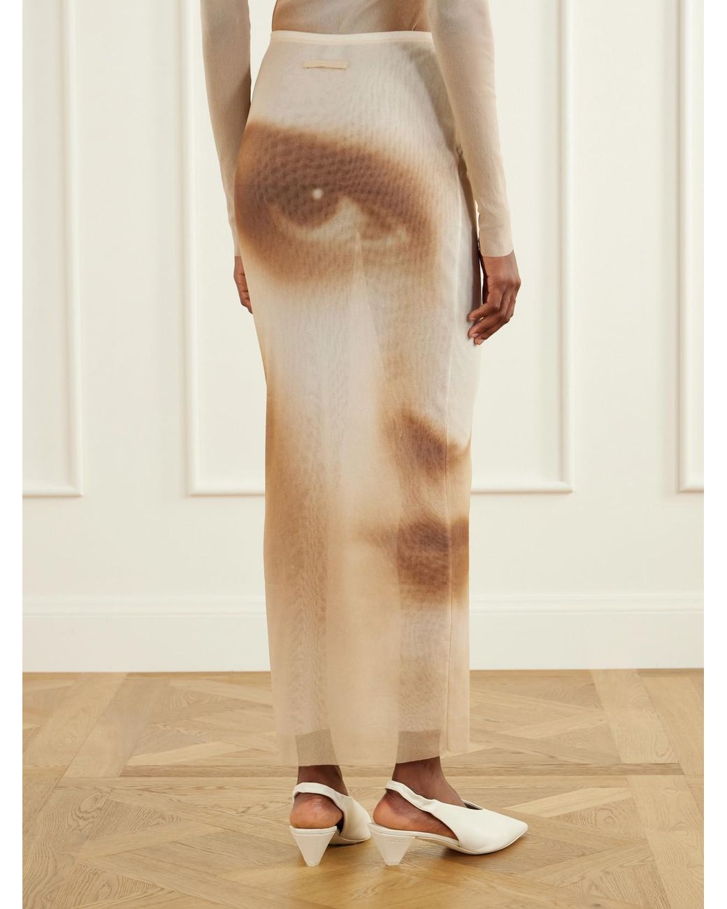 Jean Paul Gaultier Natural Face Printed Mesh Maxi Skirt