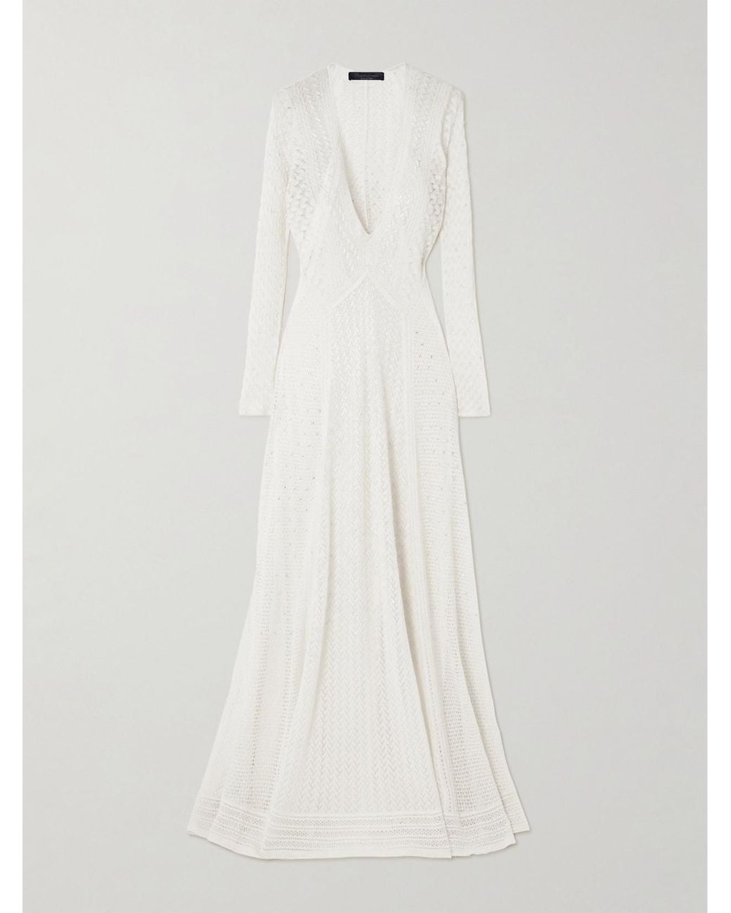 Ralph Lauren Embellished Crocheted Silk And Cashmere-Blend Gown in White |  Lyst
