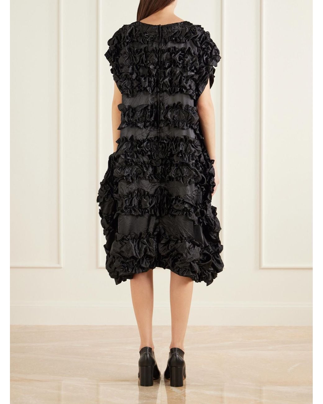 Comme des Garçons Black Ruffled Satin-Trimmed Jersey Midi Dress