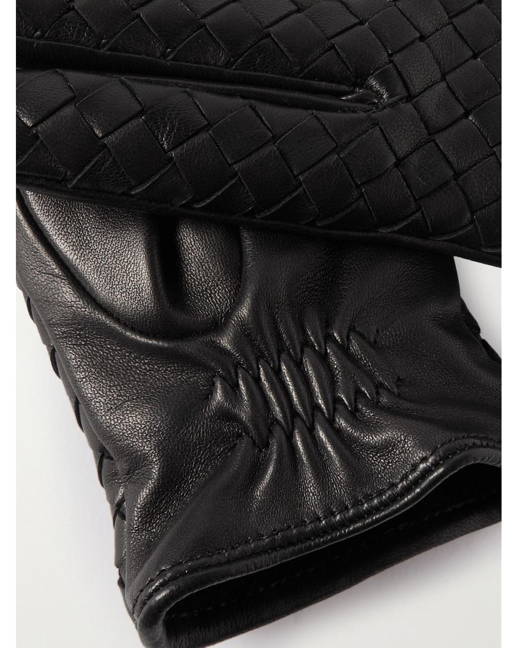 Bottega Veneta Black Intrecciato Leather Gloves