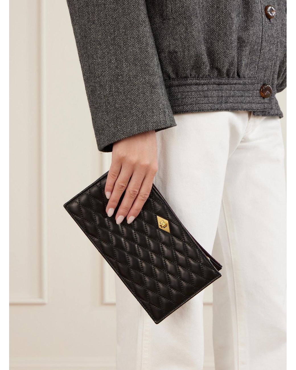 Metier Black Ease Quilted Leather Clutch