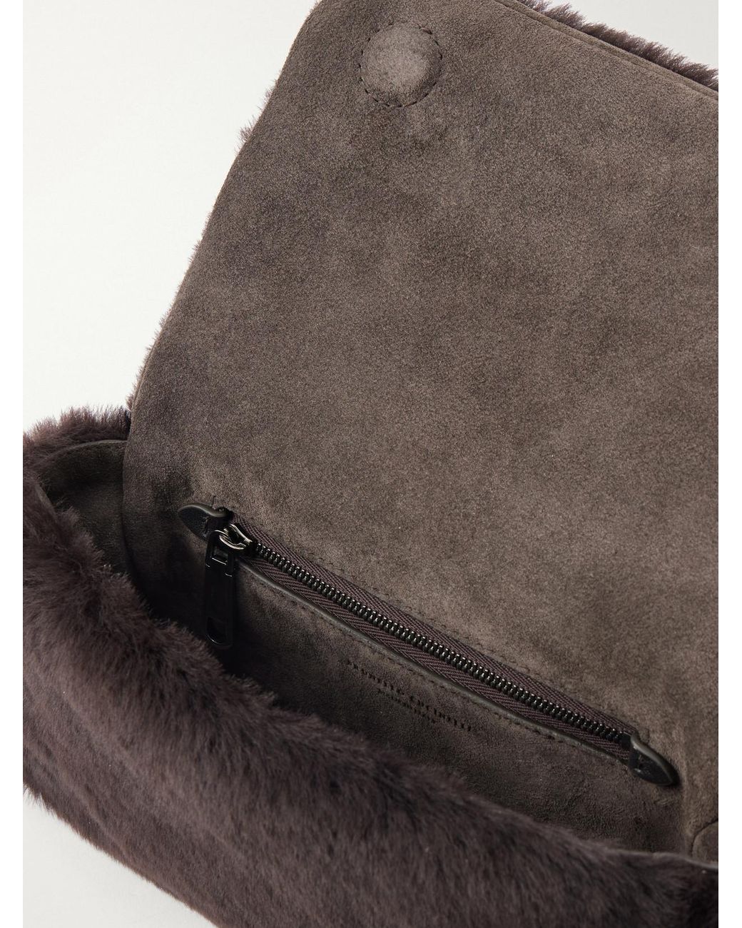 Brunello Cucinelli Black Bead-Embellished Suede-Trimmed Shearling Clutch Bag