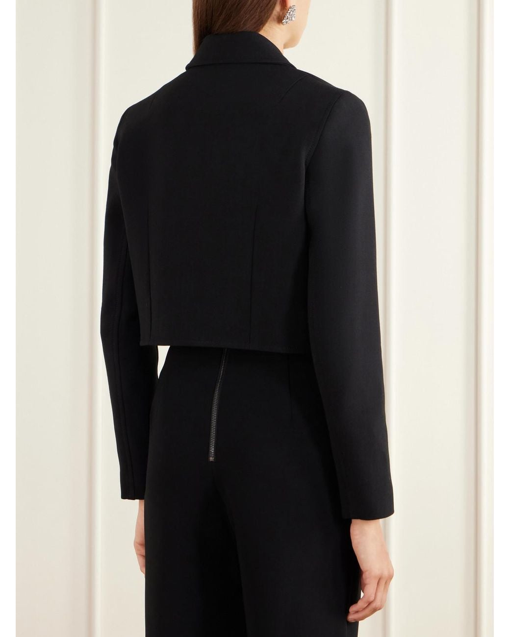 Emilia Wickstead Black Chapel Cropped Birdseye Suiting Jacket
