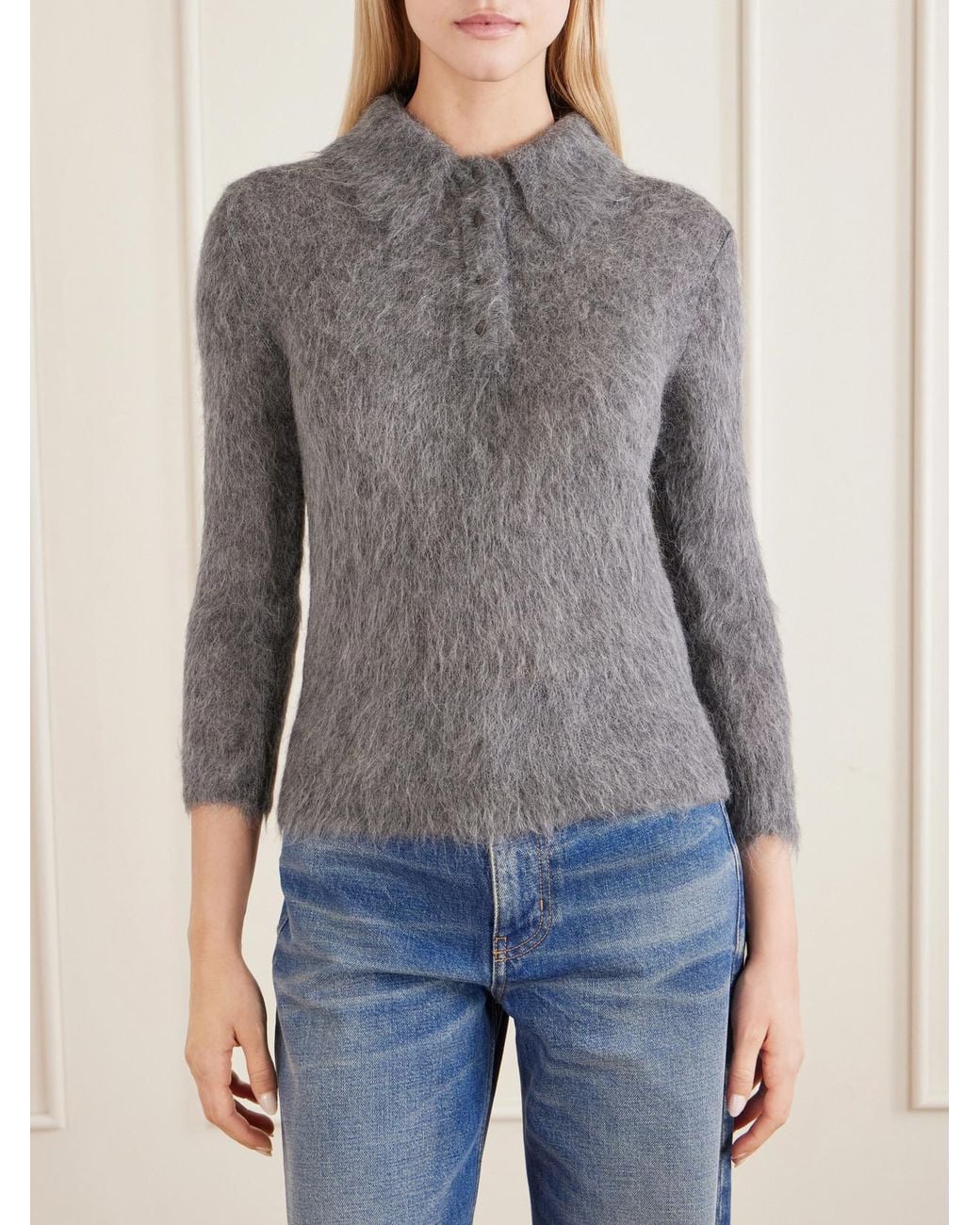 Chloé Gray Alpaca-Blend Polo Sweater