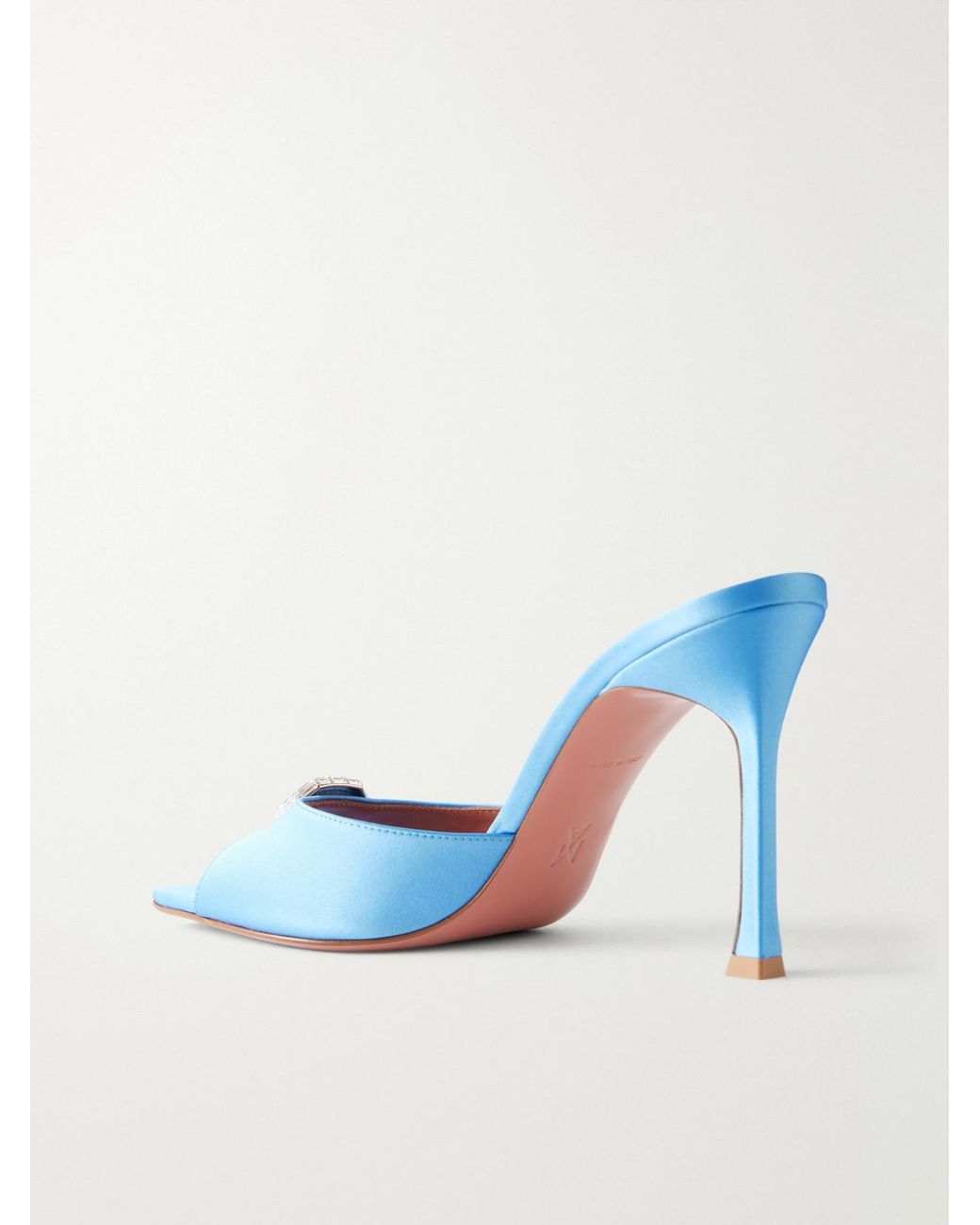AMINA MUADDI Blue Mini Camelia 95 Crystal-Embellished Satin Sandals