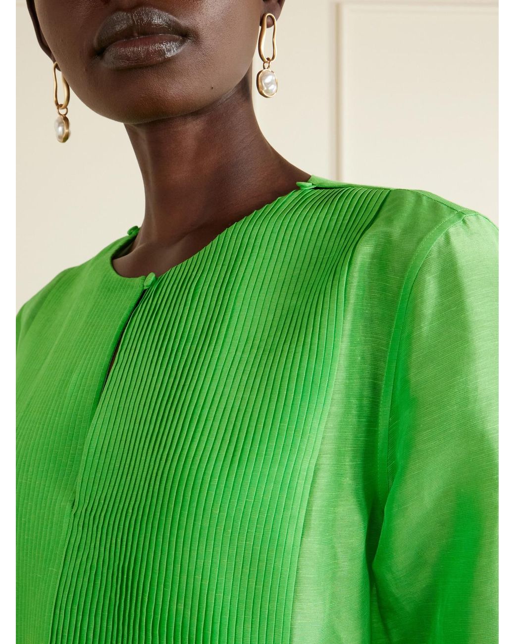 Tory Burch Green Linen And Silk-Blend Kaftan