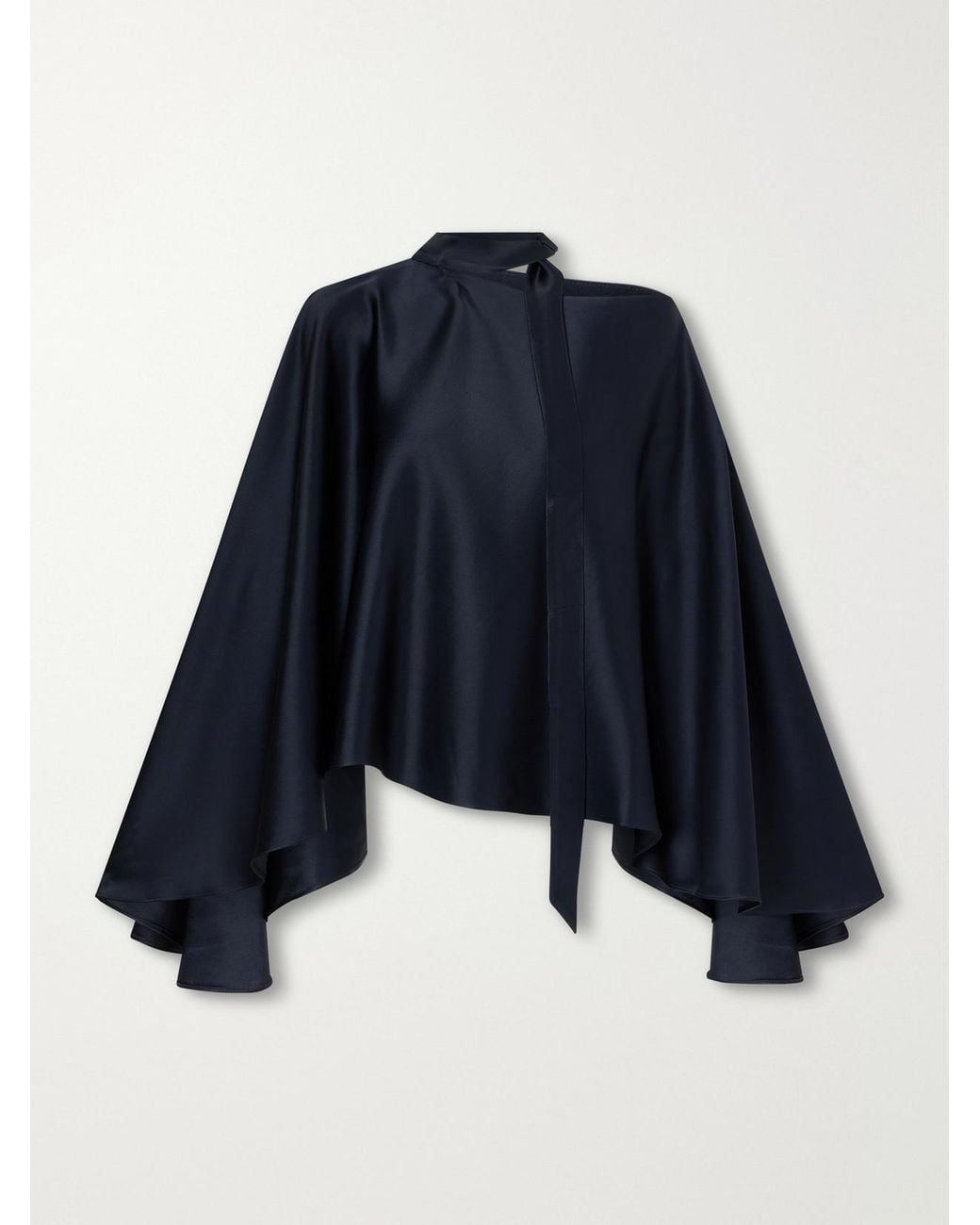 Taller Marmo Blue Brooks One-Shoulder Scarf-Detailed Satin Blouse