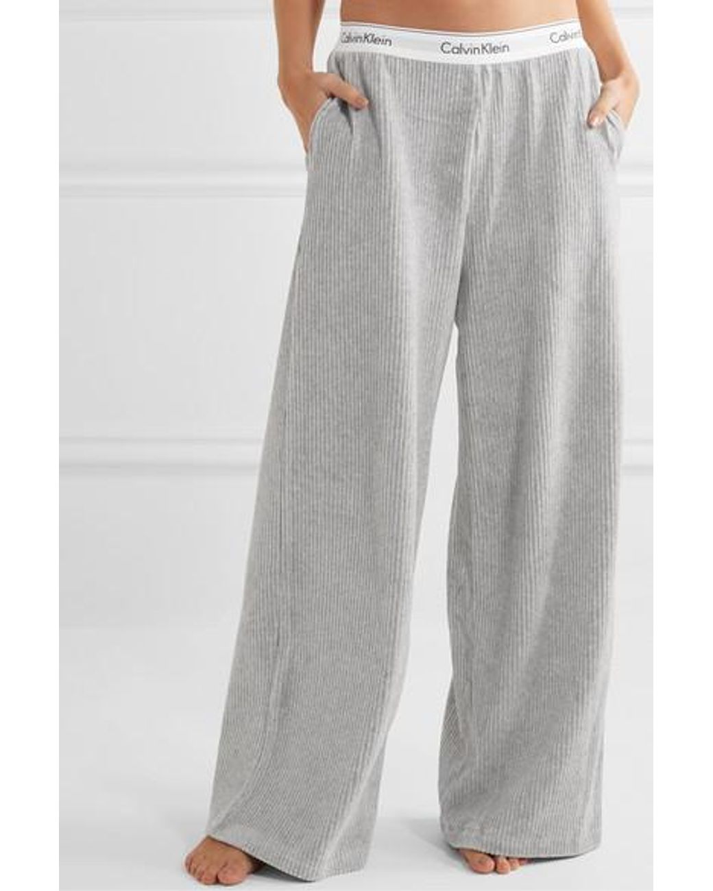 Calvin Klein Ribbed Stretch-velour Track Pants in Gray | Lyst