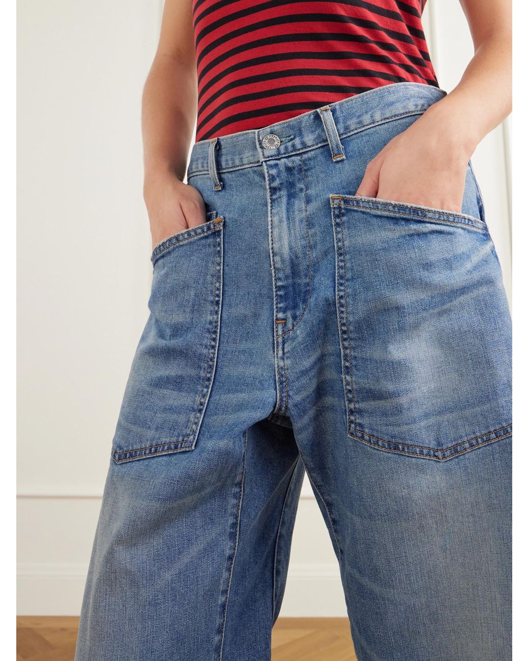 Nili Lotan Blue Shon High-Rise Barrel-Leg Jeans