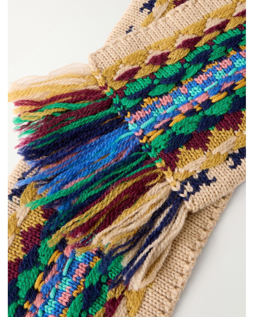 Dries Van Noten Blue Fringed Intrasia-Knit Wool Scarf