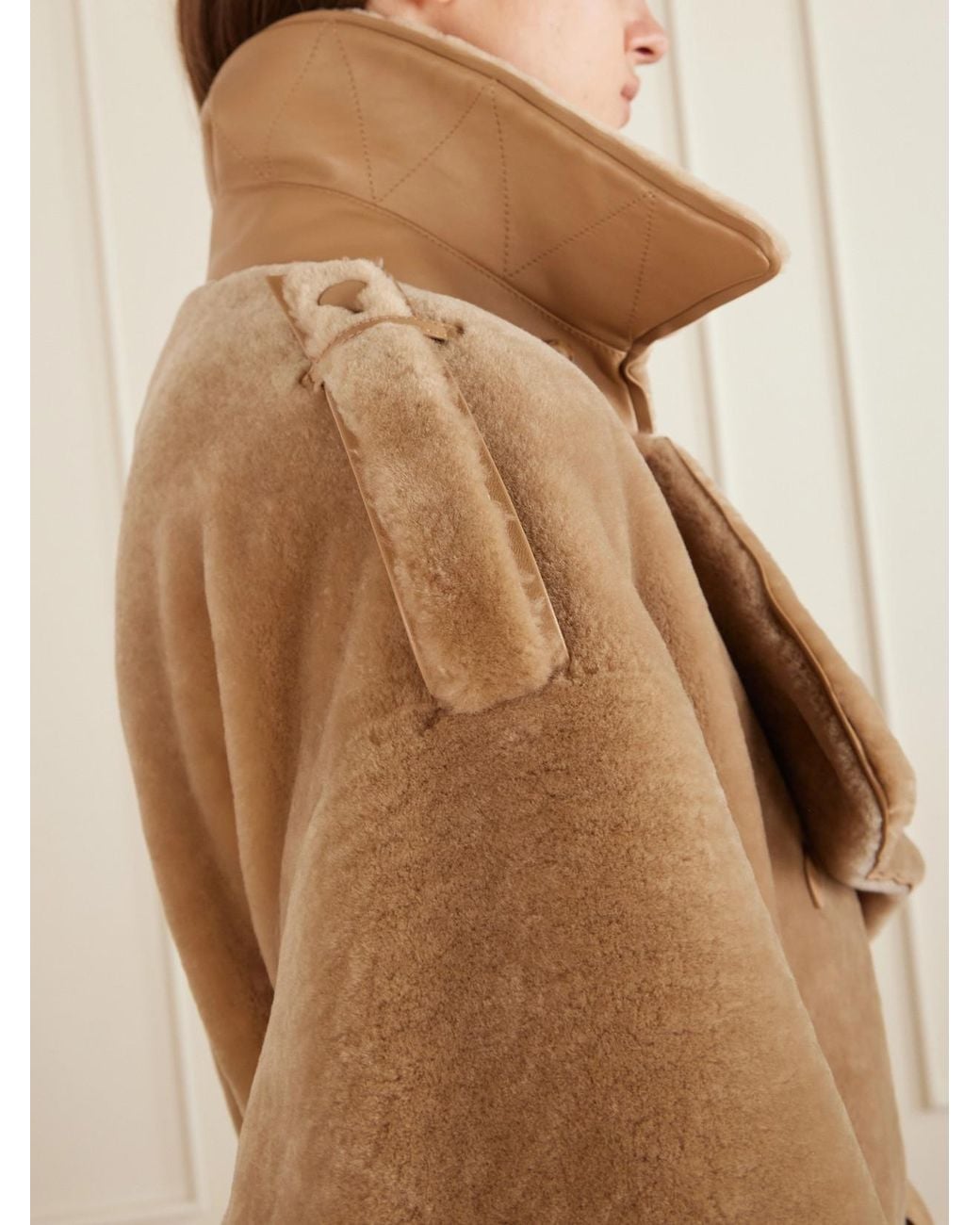 Gabriela Hearst Natural Tellus Belted Double-Breasted Leather-Trimmed Shearling Coat