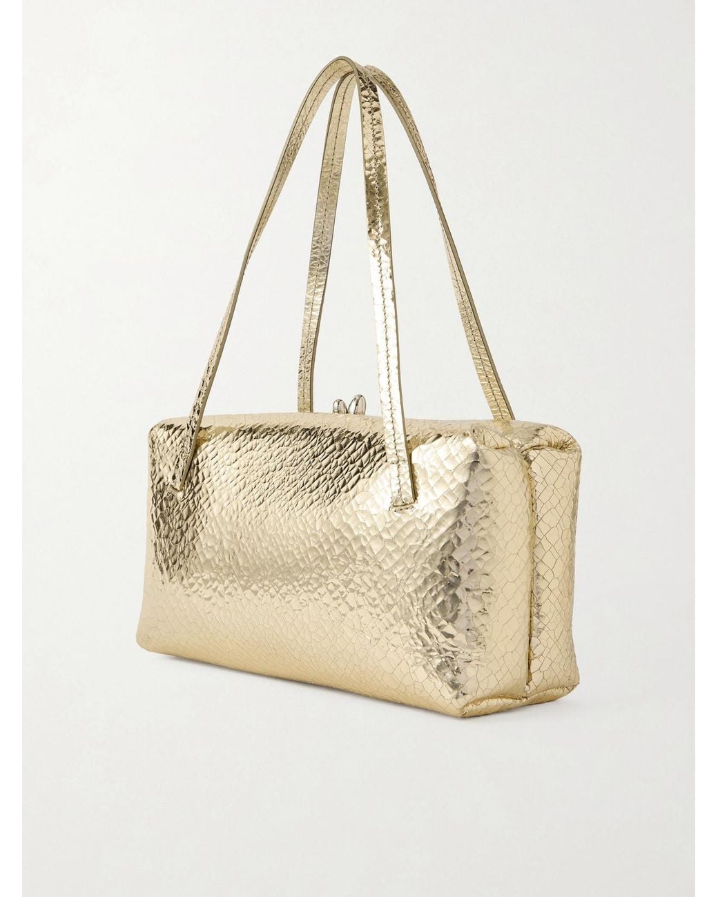 Jil Sander Natural Goji Pillow Small Crinkled Metallic Leather Shoulder Bag