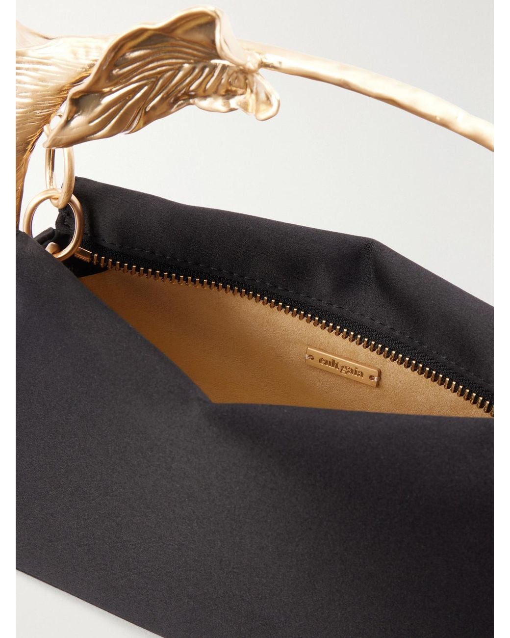 Cult Gaia Black Calla-Tone Floral-Embellished Satin Top-Handle Bag