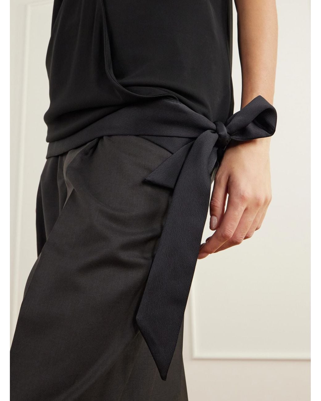 AARON ESH Black Tie-Detailed Satin-Trimmed Jersey Halterneck Tank