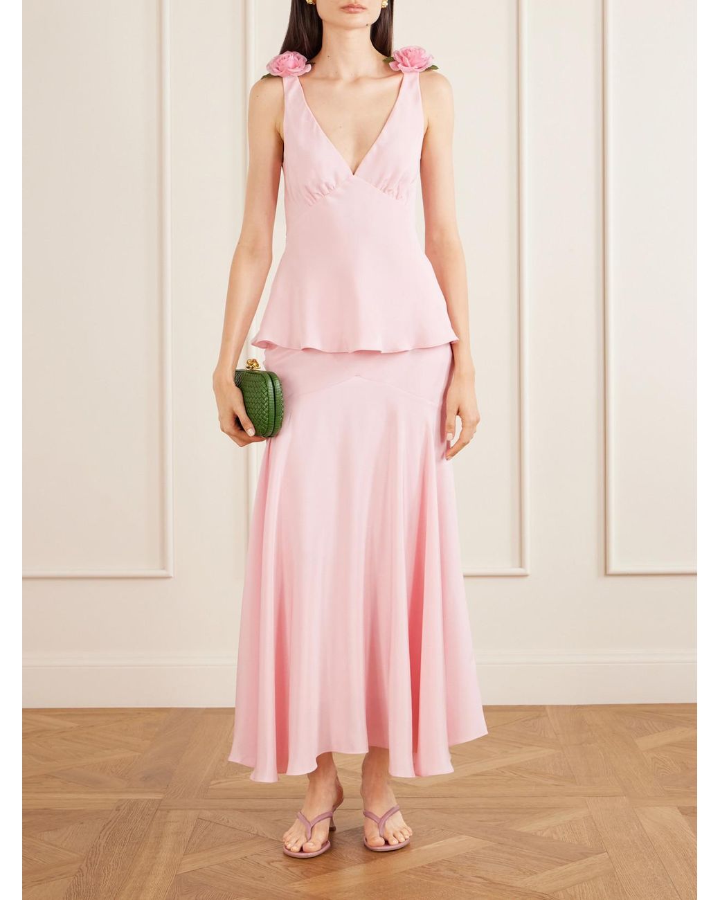 Rodarte Pink Embellished Silk-Crepe Top