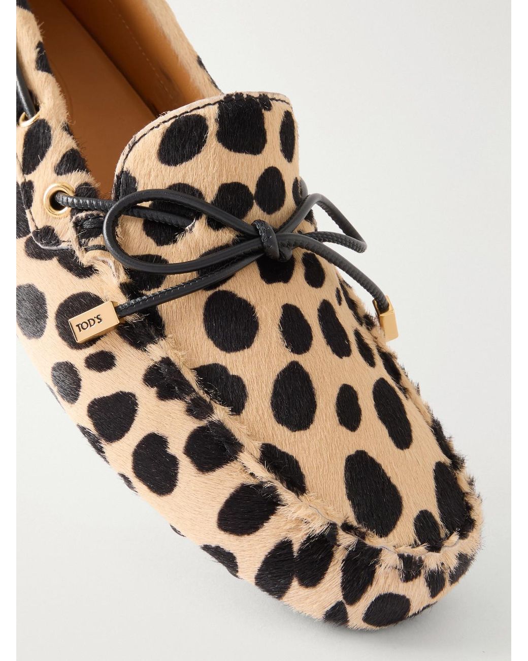 Tod's Natural Gommino Bow-Detail Animal-Print Calf-Hair Loafers