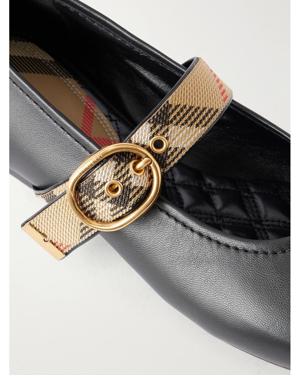 Burberry White Robin Check Strap Mary Jane Ballet Flats