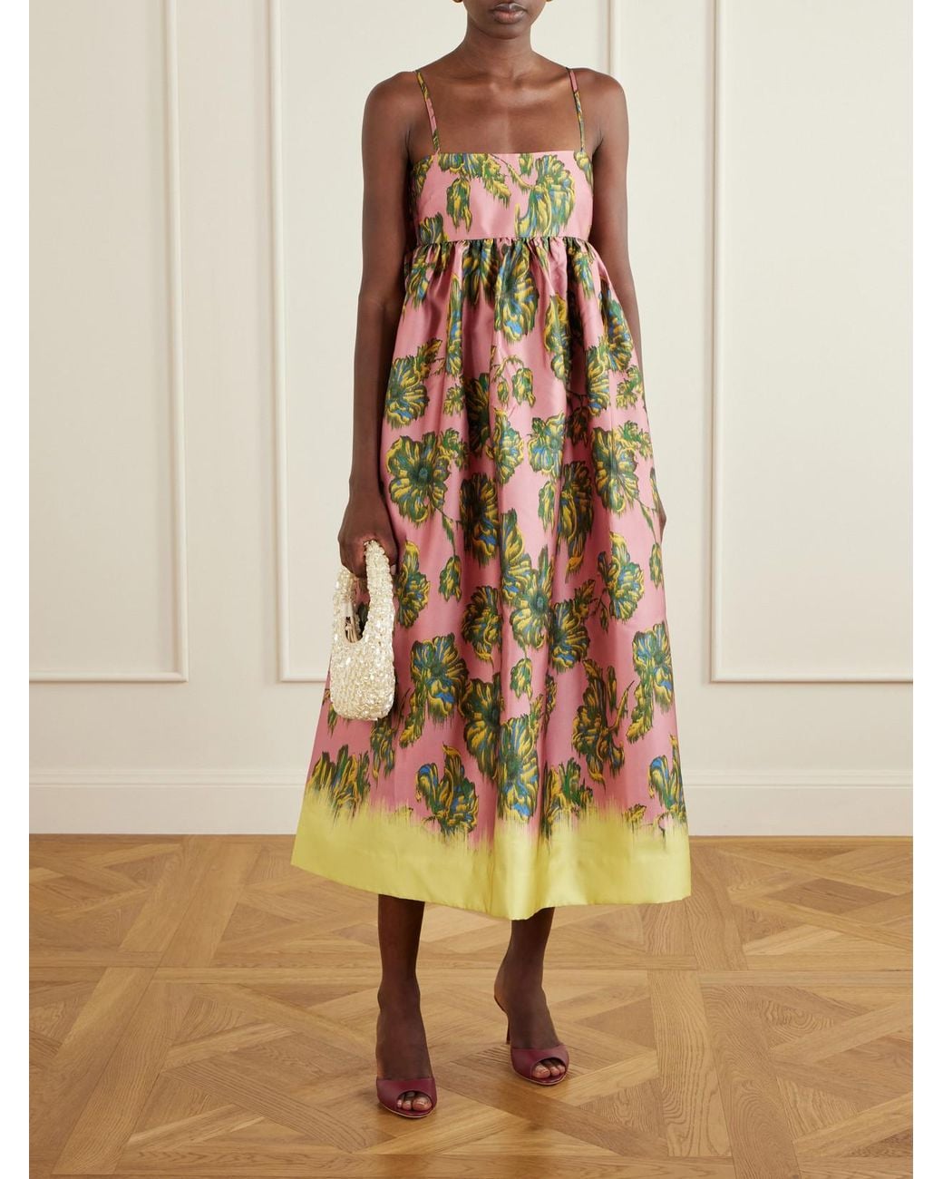 ALÉMAIS White Faye Tie-Detailed Floral-Print Twill Midi Dress