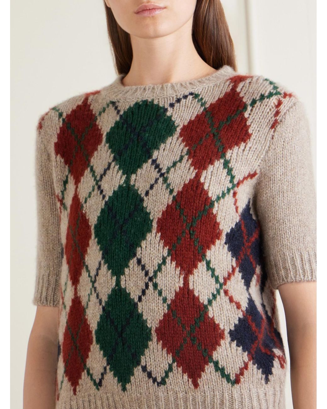 Khaite Natural Lisa Checked Embroidered Wool And Mohair-Blend Sweater