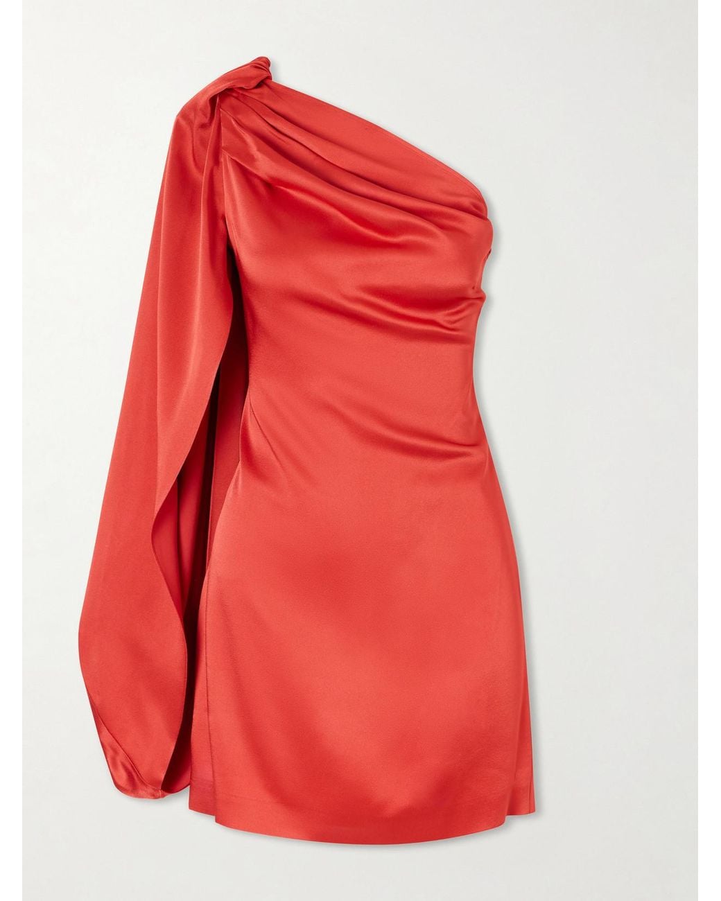 Stella McCartney Red One-Shoulder Draped Satin Mini Dress