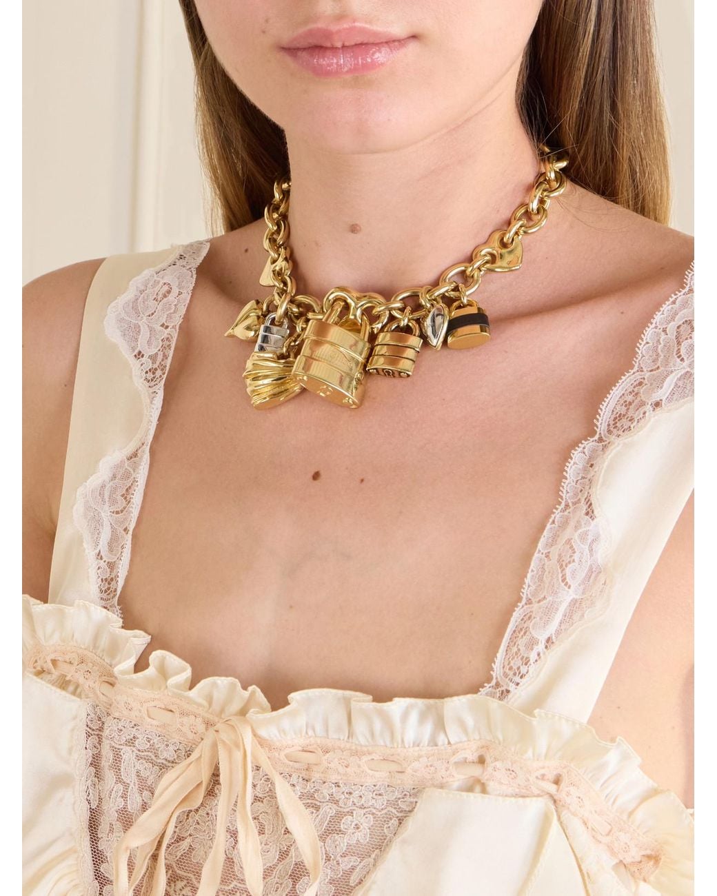 Chloé Metallic Tone And Leather Necklace