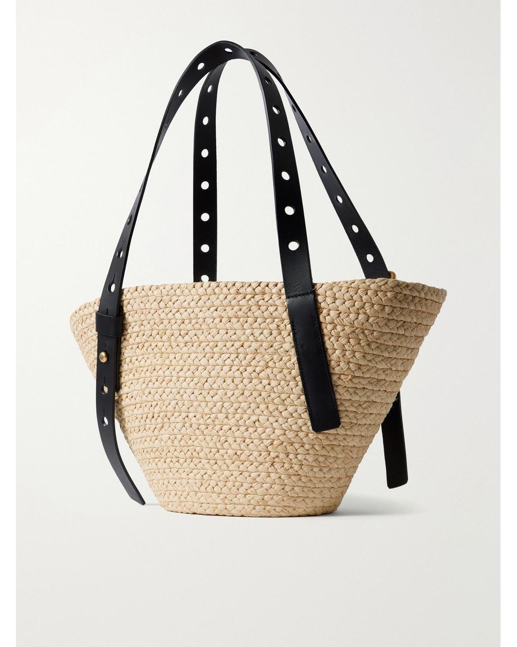 Loewe Natural Paula's Ibiza Punch Hole Small Leather-Trimmed Raffia Tote