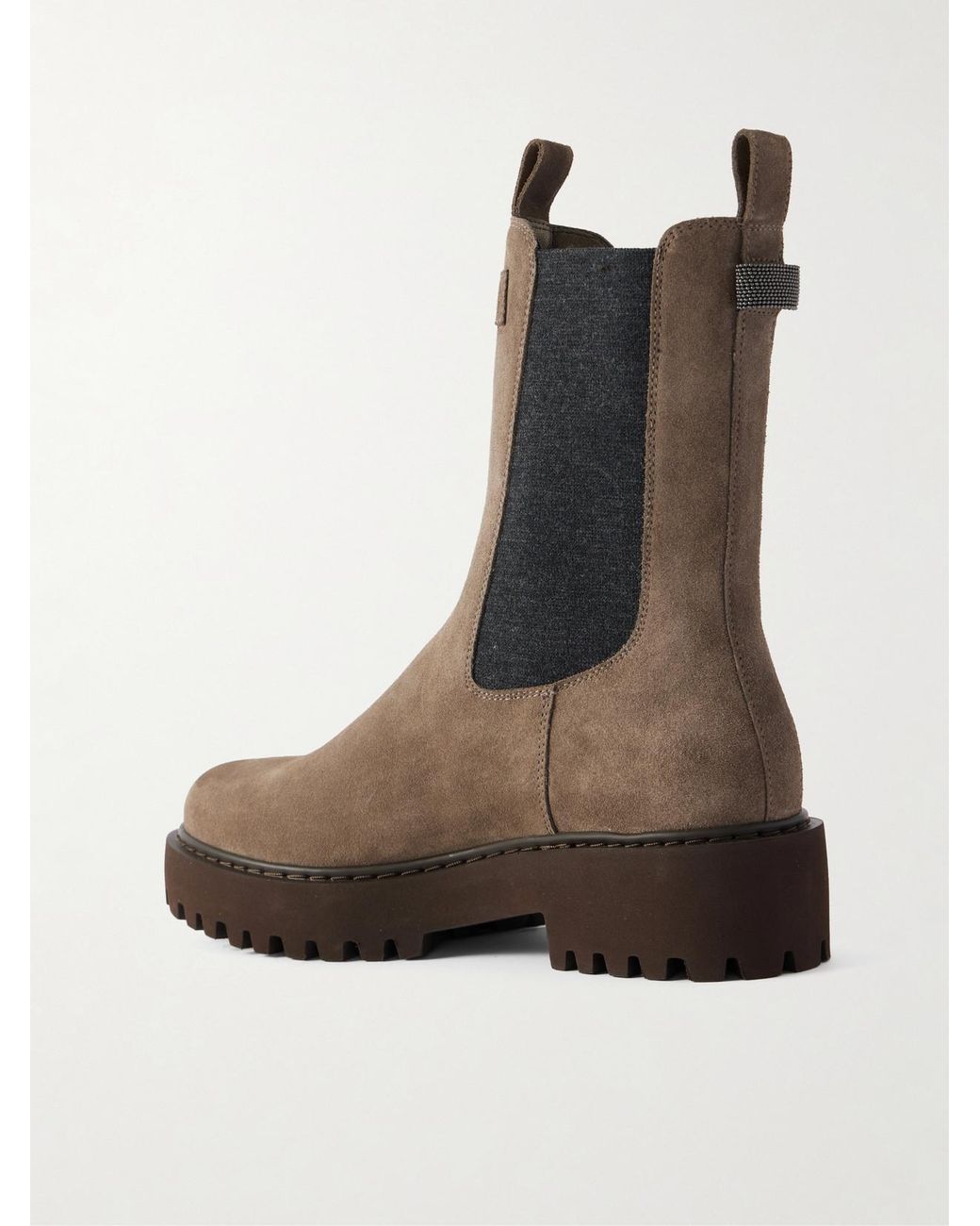 Brunello Cucinelli Brown Bead-Embellished Suede Ankle Boots