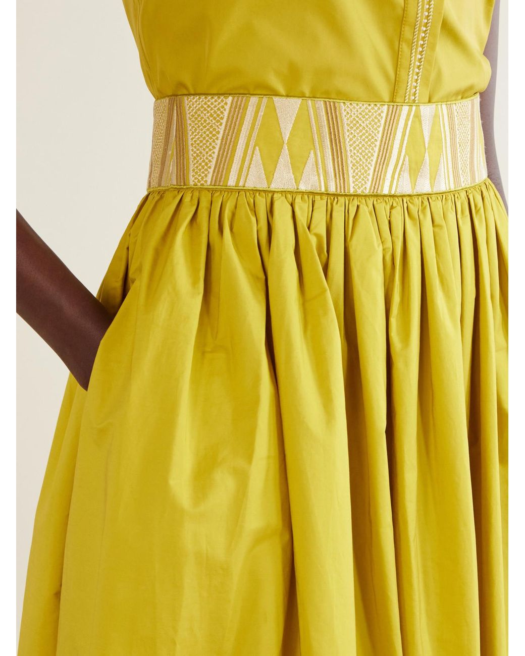 Emporio Sirenuse Yellow Ombretta Embroidered Cotton-Blend Poplin Midi Skirt
