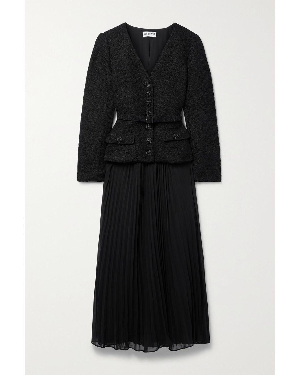 knee length dresses for ladies Grey Wool Tailored Midi Dress – self-portrait-US main image 0