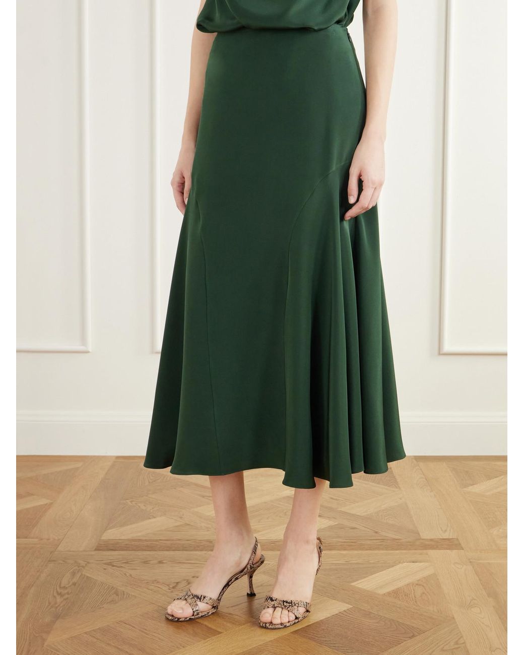 Altuzarra Green Elton Paneled Silk-Satin Midi Skirt