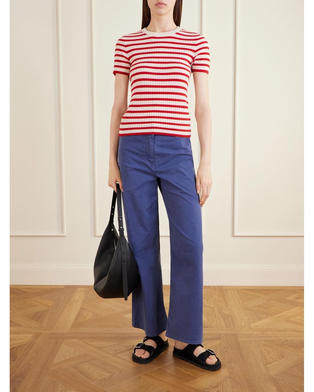 Nili Lotan Blue Megan Cotton-Blend Wide-Leg Pants