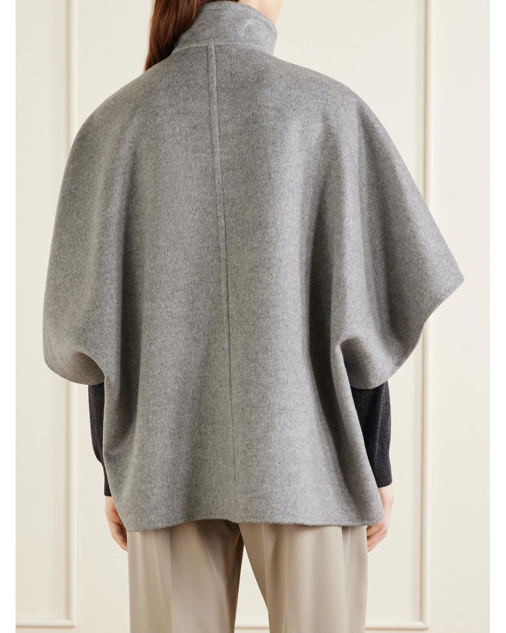 Max Mara Gray Derrik Buckled Leather-Trimmed Cashmere Cape