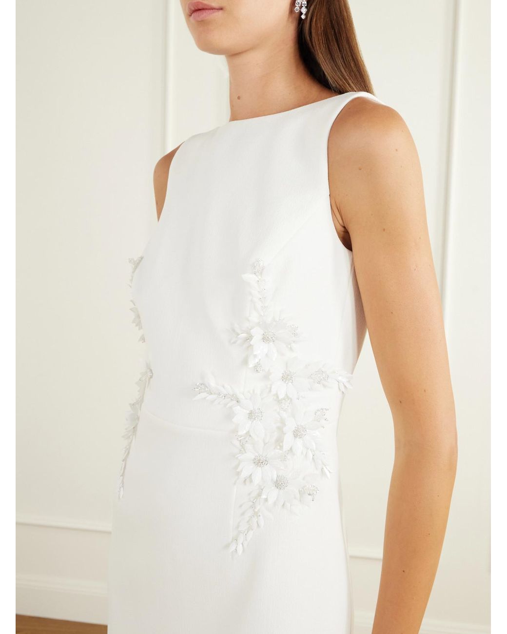Rebecca Vallance White Andre Floral-Appliquéd Darted Crepe Gown