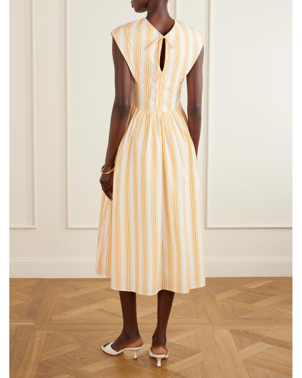 Rosie Assoulin Natural In Full Bloom Gathered Striped Cotton-Taffeta Midi Dress