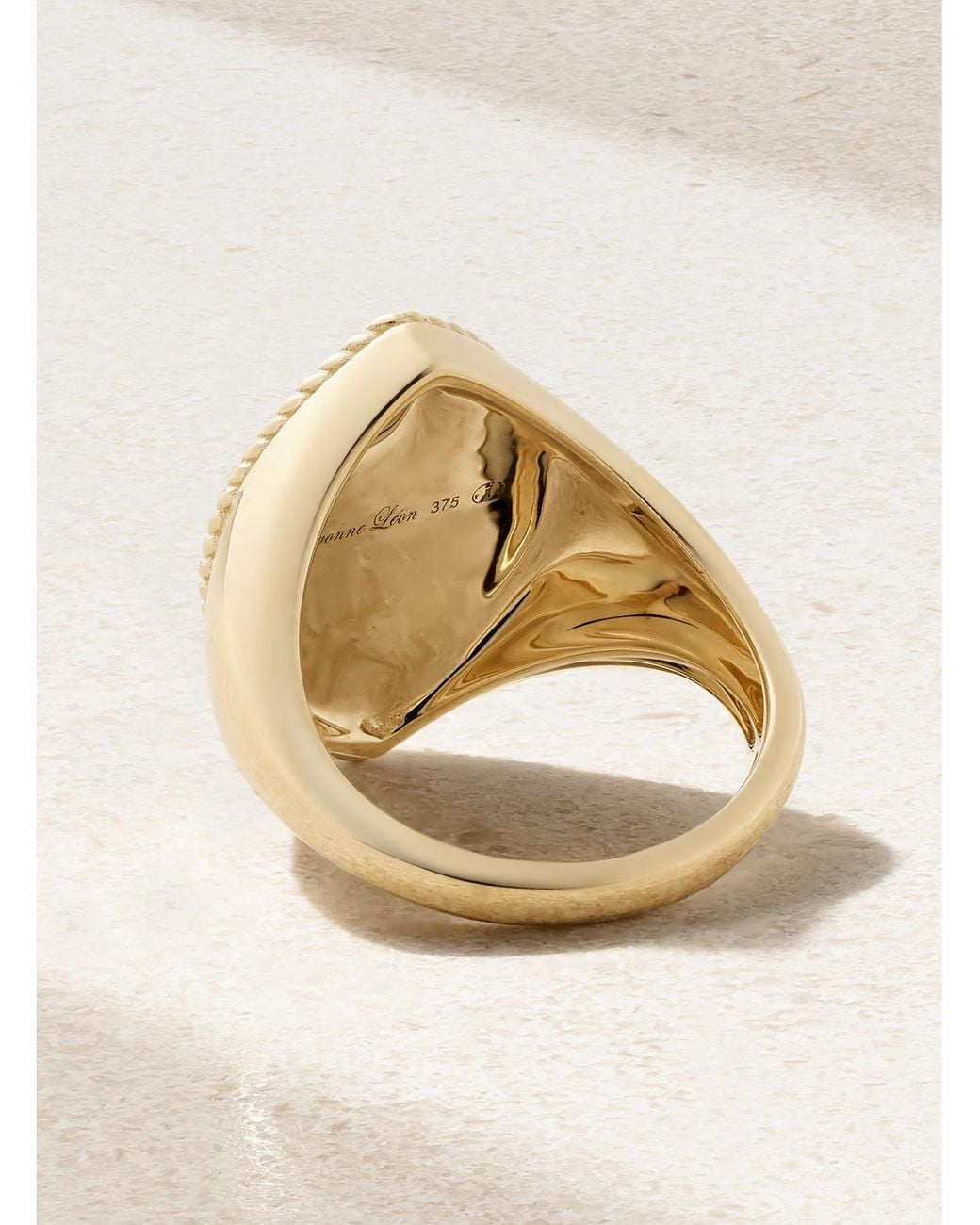 Yvonne Léon Natural Chevalière Marquise 9-Karat, Mother-Of-Pearl And Diamond Signet Ring