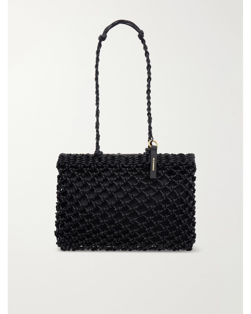 Jil Sander Black Tangle Net Satin And Cotton Cord Shoulder Bag