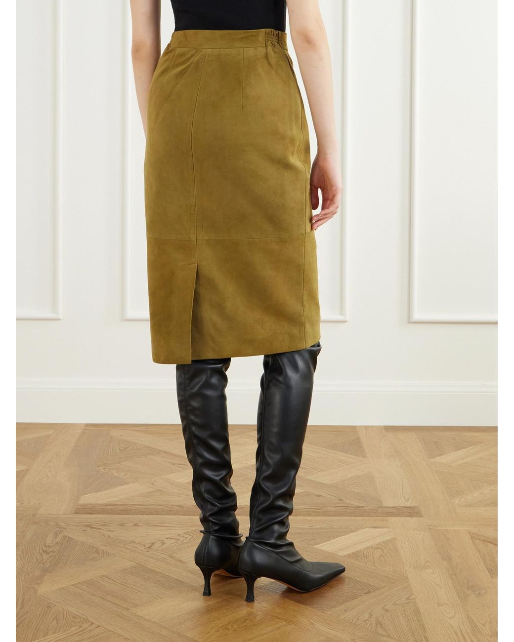 Altuzarra Green Hank Paneled Suede Knee-Length Skirt