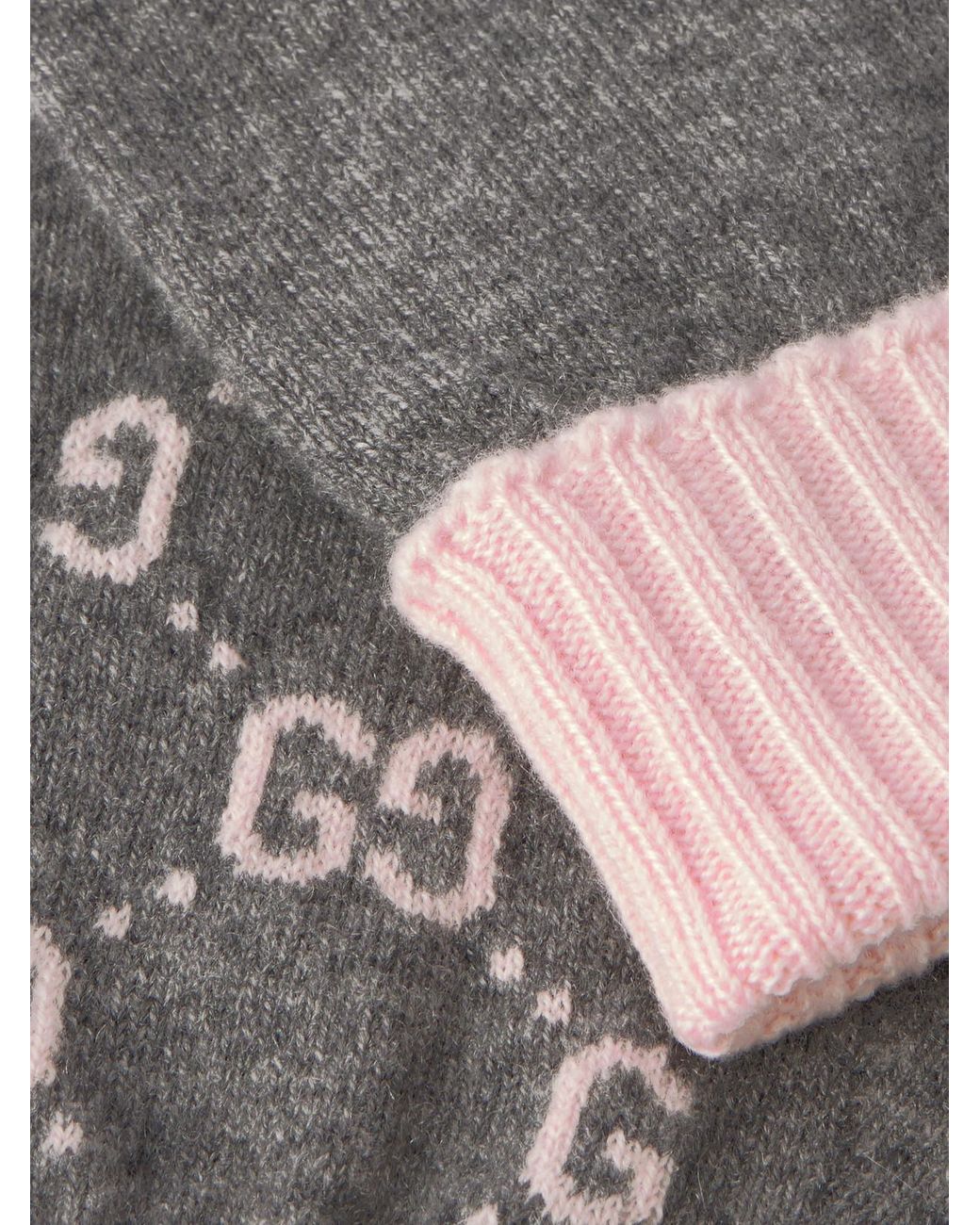 Gucci Gray Jacquard-Knit Cashmere Gloves