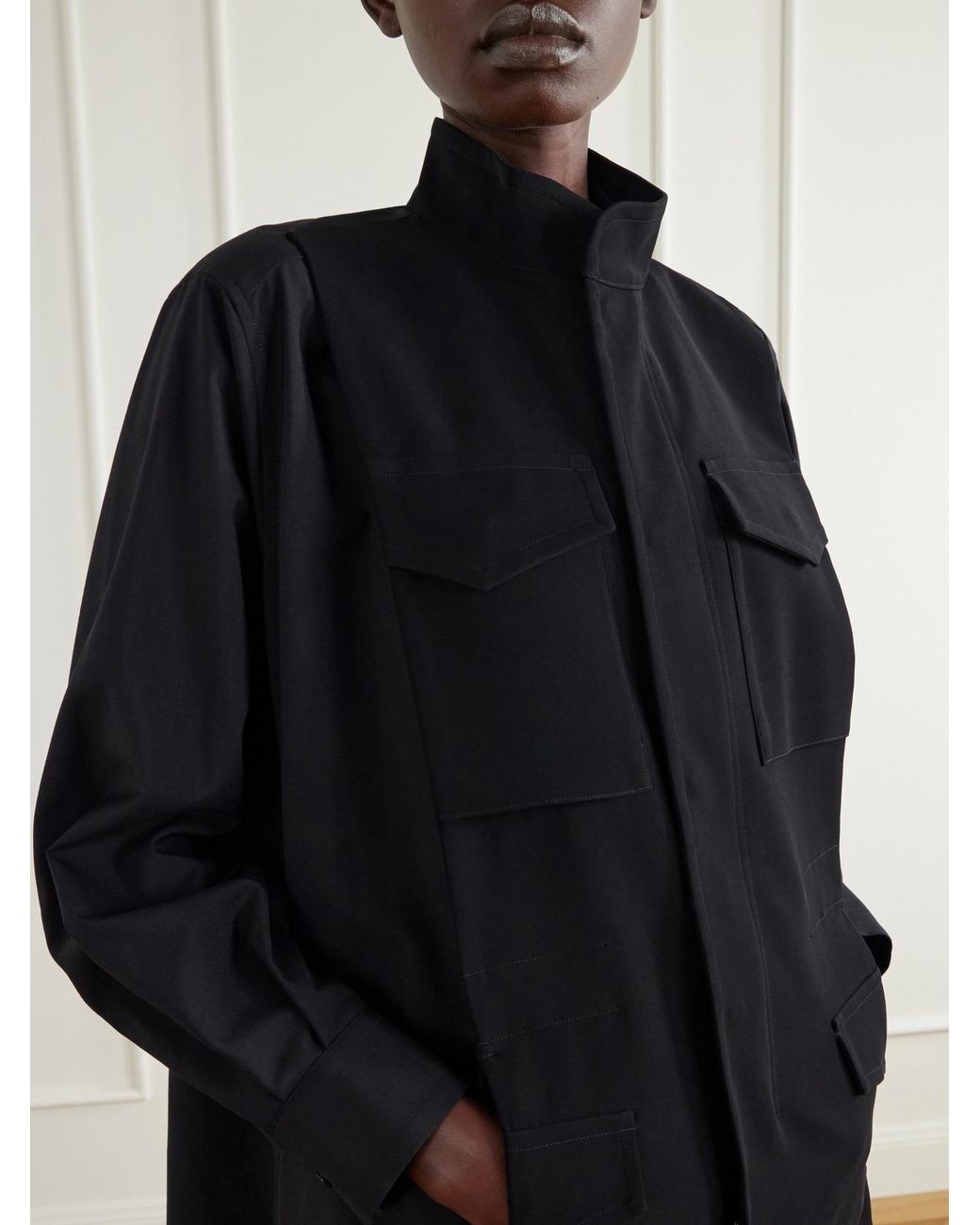 Sacai Black Crepe-Trimmed Woven Shirt