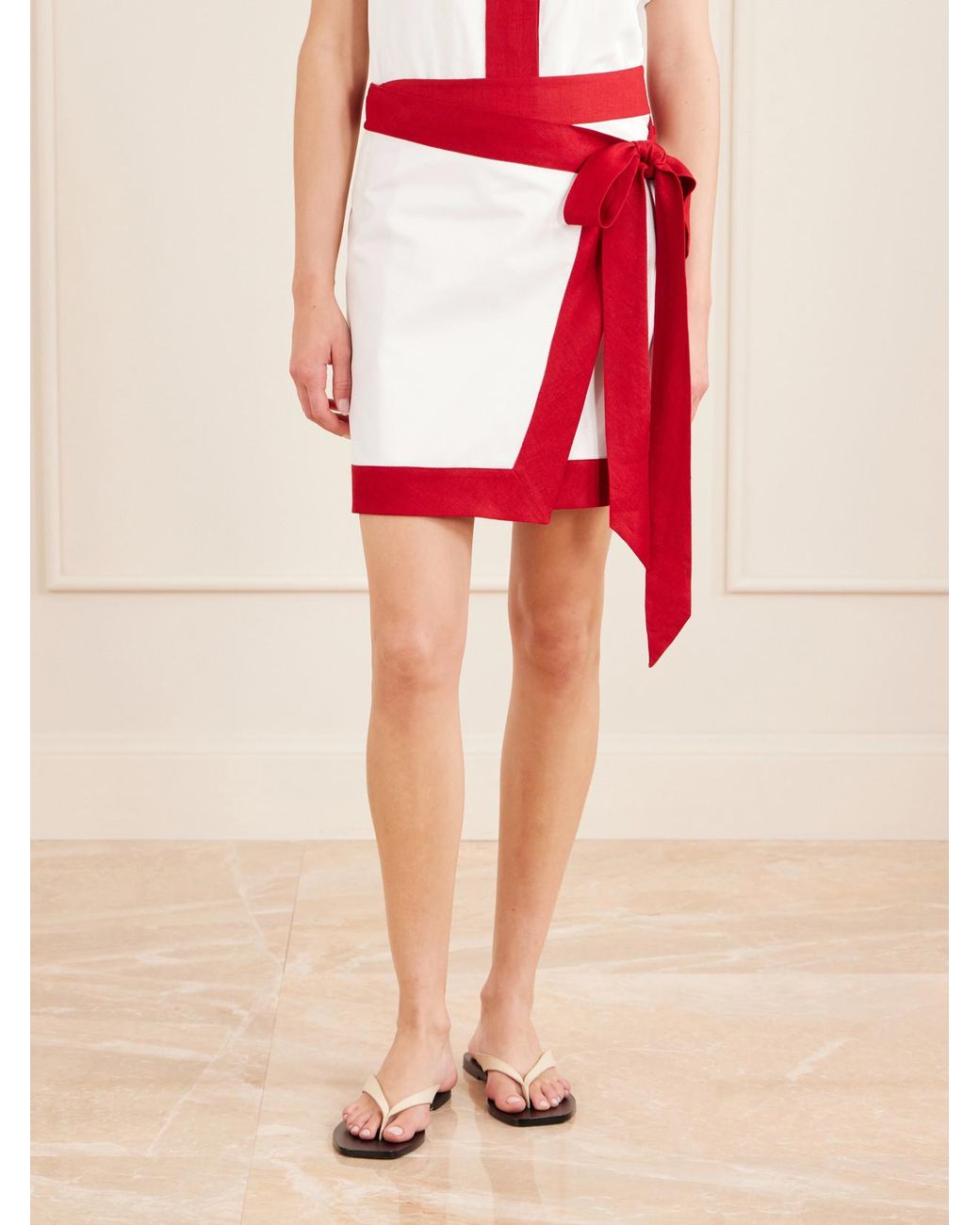 LIBEROWE Red Woven Mini Wrap Skirt