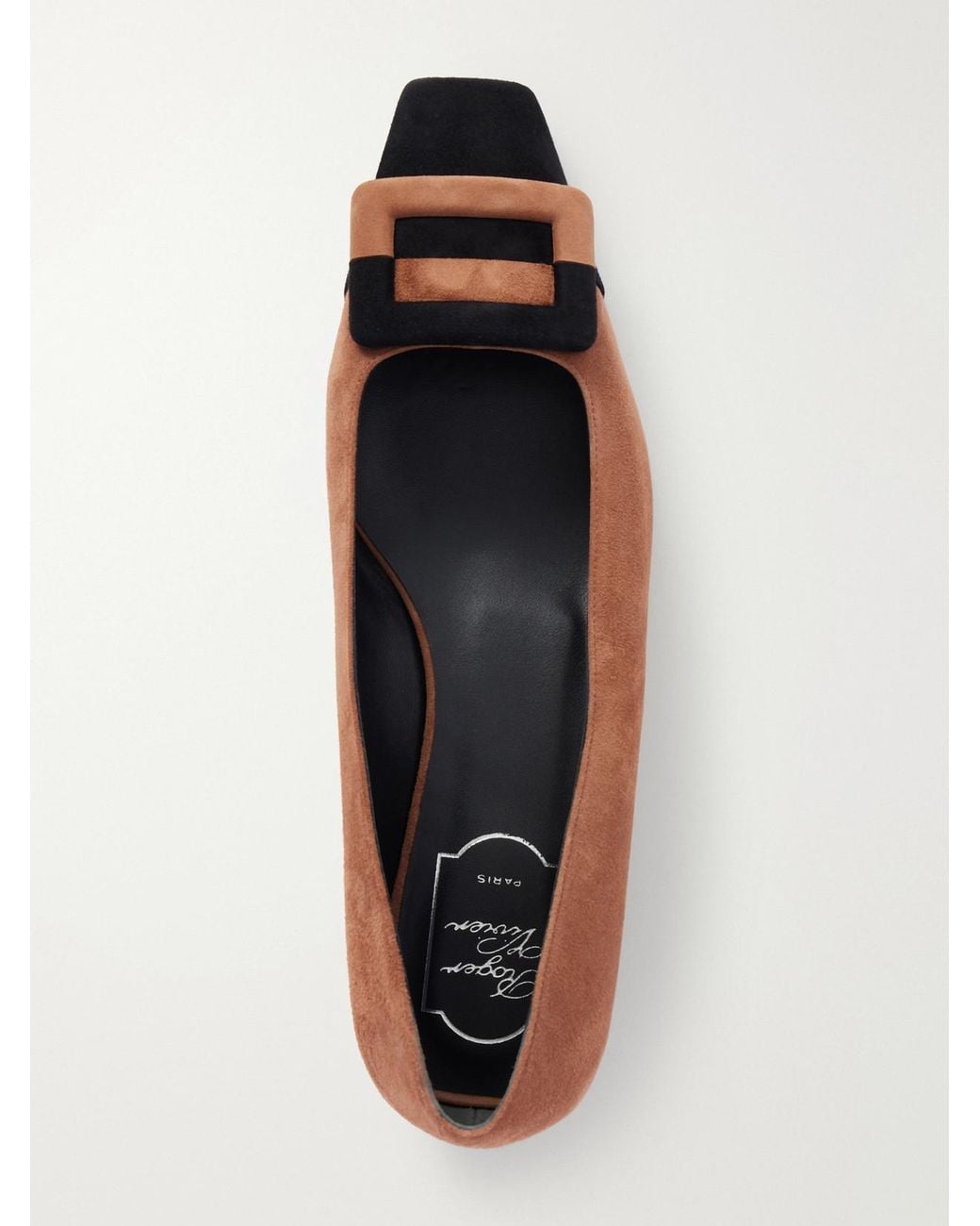 Roger Vivier White Belle Vivier Buckled Two-Tone Suede Ballet Flats