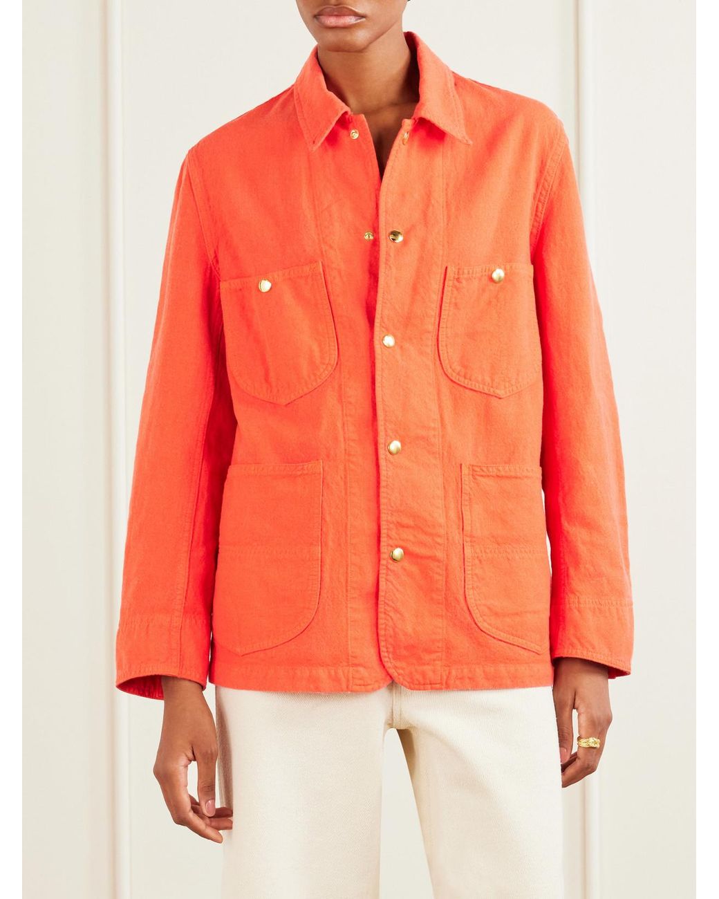 Auralee Orange Wool, Cotton And Linen-Blend Jacket