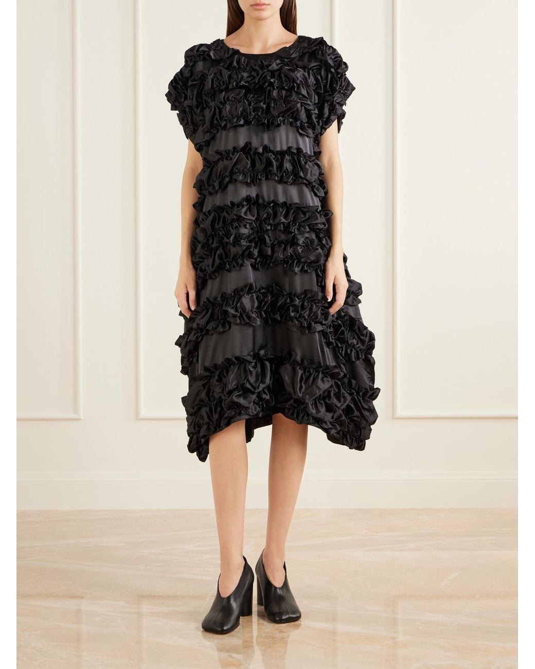 Comme des Garçons Black Ruffled Satin-Trimmed Jersey Midi Dress