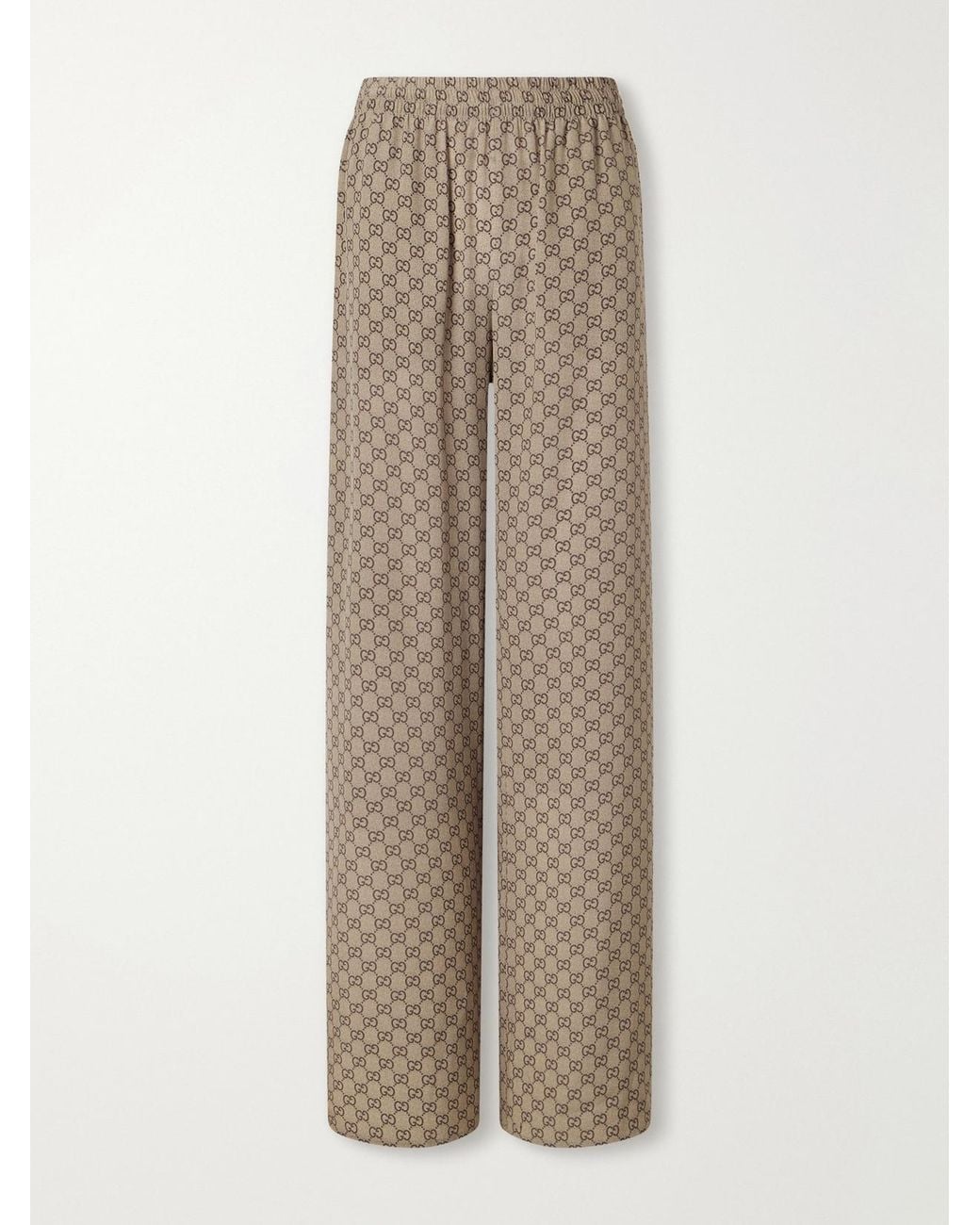 Gucci Natural Gg Supreme Printed Silk Wide-Leg Pants