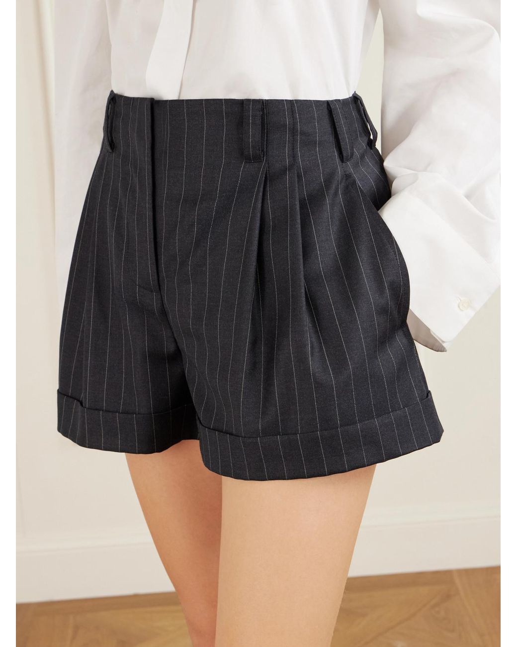 Givenchy Blue Striped Double-Pleated Wool Shorts