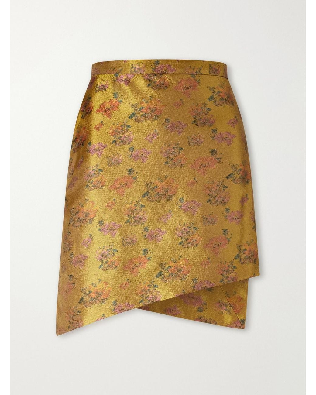 Vivienne Westwood Yellow Infinity Asymmetric Wrap-Effect Floral-Jacquard Duchess-Silk Mini Skirt