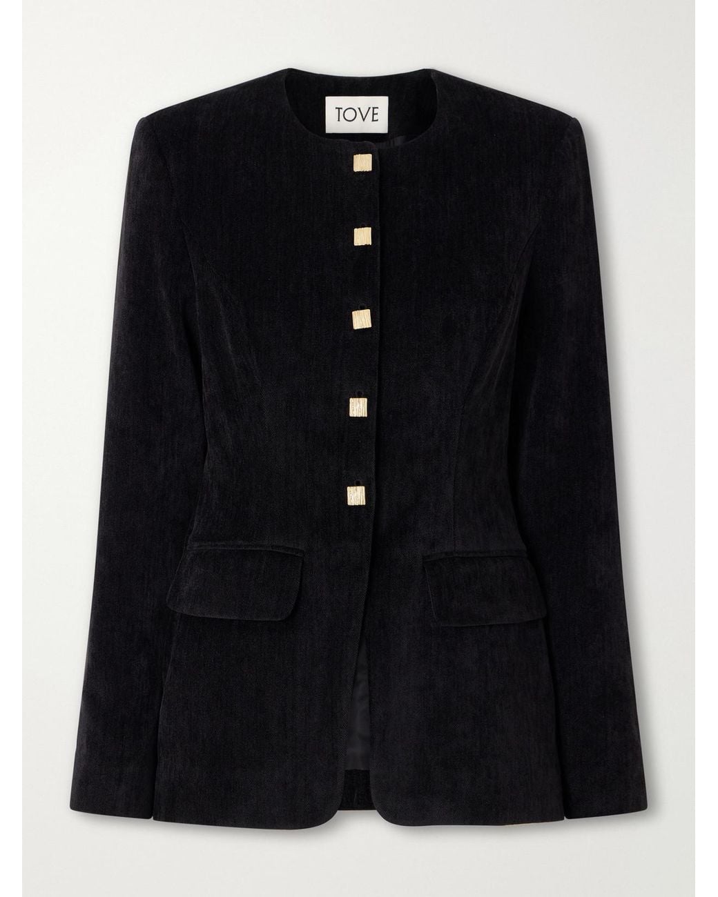 TOVE Black Moya Button-Embellished Velvet Jacket