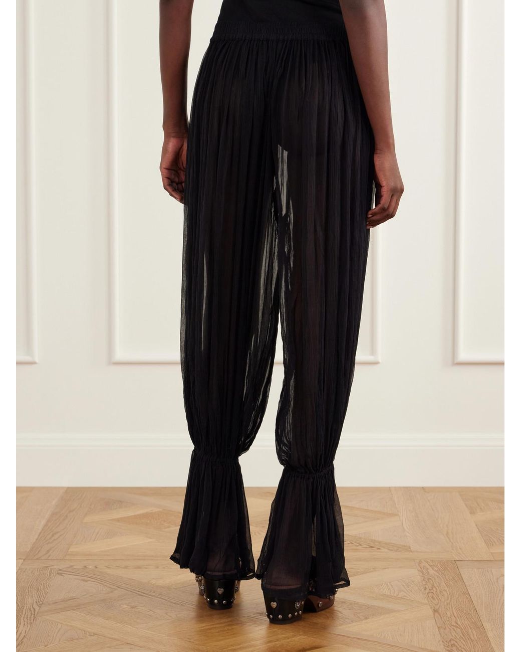 Alix Of Bohemia Black Keats Onyx Gathered Chiffon Tapered Pants