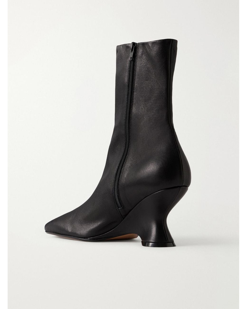 Dries Van Noten Black Leather Wedge Ankle Boots