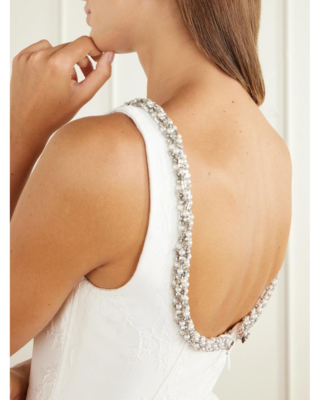 Rebecca Vallance White Revolution Bead-Embellished Floral-Jacquard Cloqué Gown